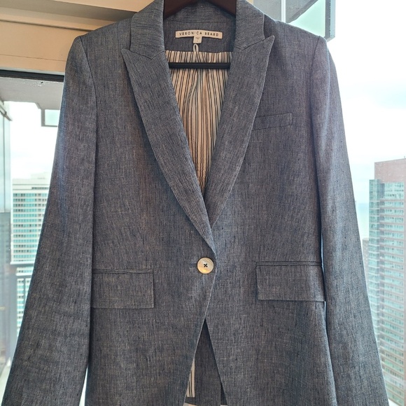 Veronica Beard blazer size 4 blue linen with silver